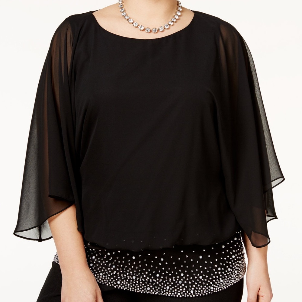 MSK Women Plus Size Embellished Chiffon Blouse NWT